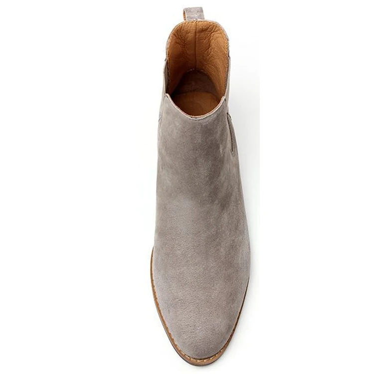 Private Brand Fashion Gray Cow Suede Leather Women Ankle Chelsea Boots