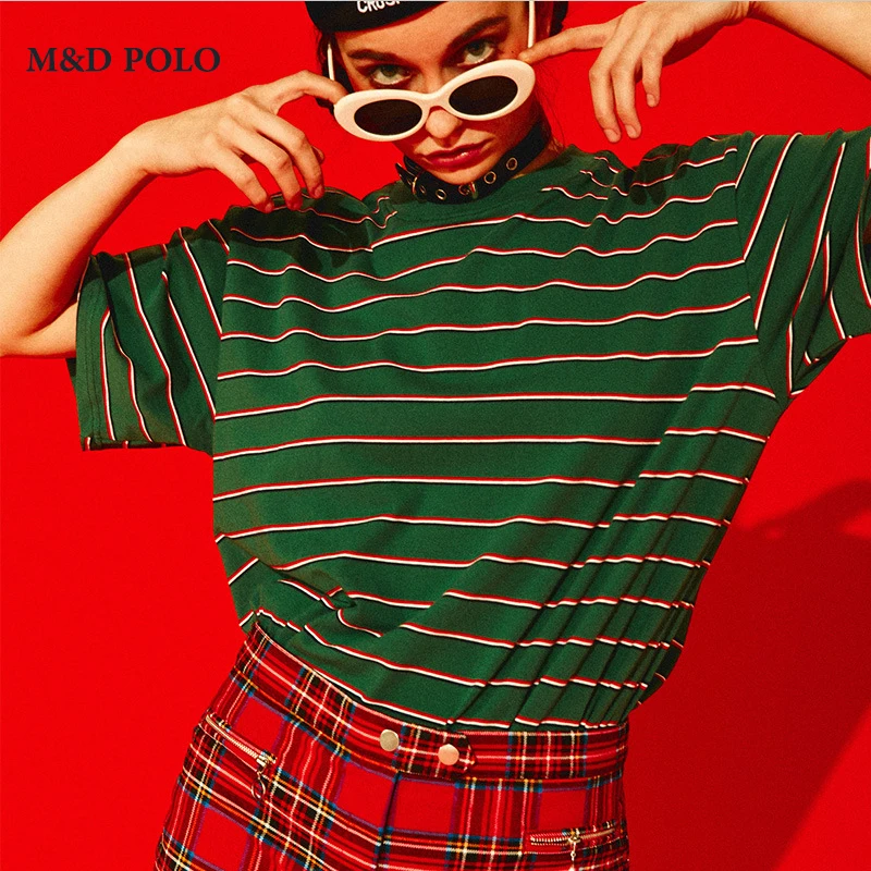 Wholesale 100% Cotton Custom Promotional Plain Collar Neck Ringspun Short Sleeves Green Stripe t shirt