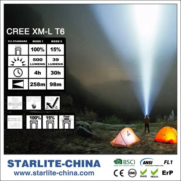 
STARLITE aluminum alloy high brightness high power self defense t6 led torch 