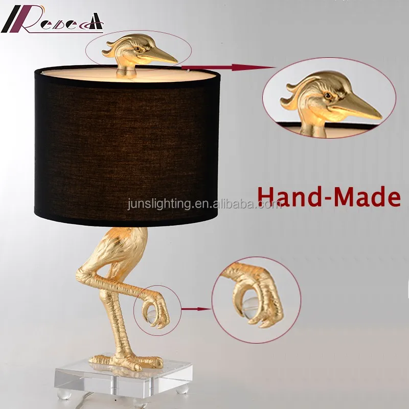 Hot Design Special Design Animal Shape Crane Artistic Gold Table Lamps Custom Hotel Engineering Table Lamp