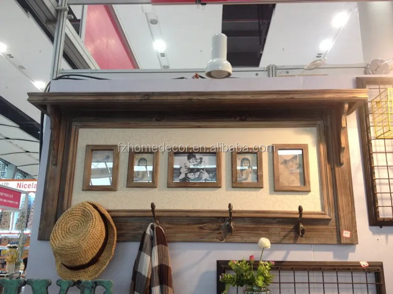Retro wall shelf with photo frames
