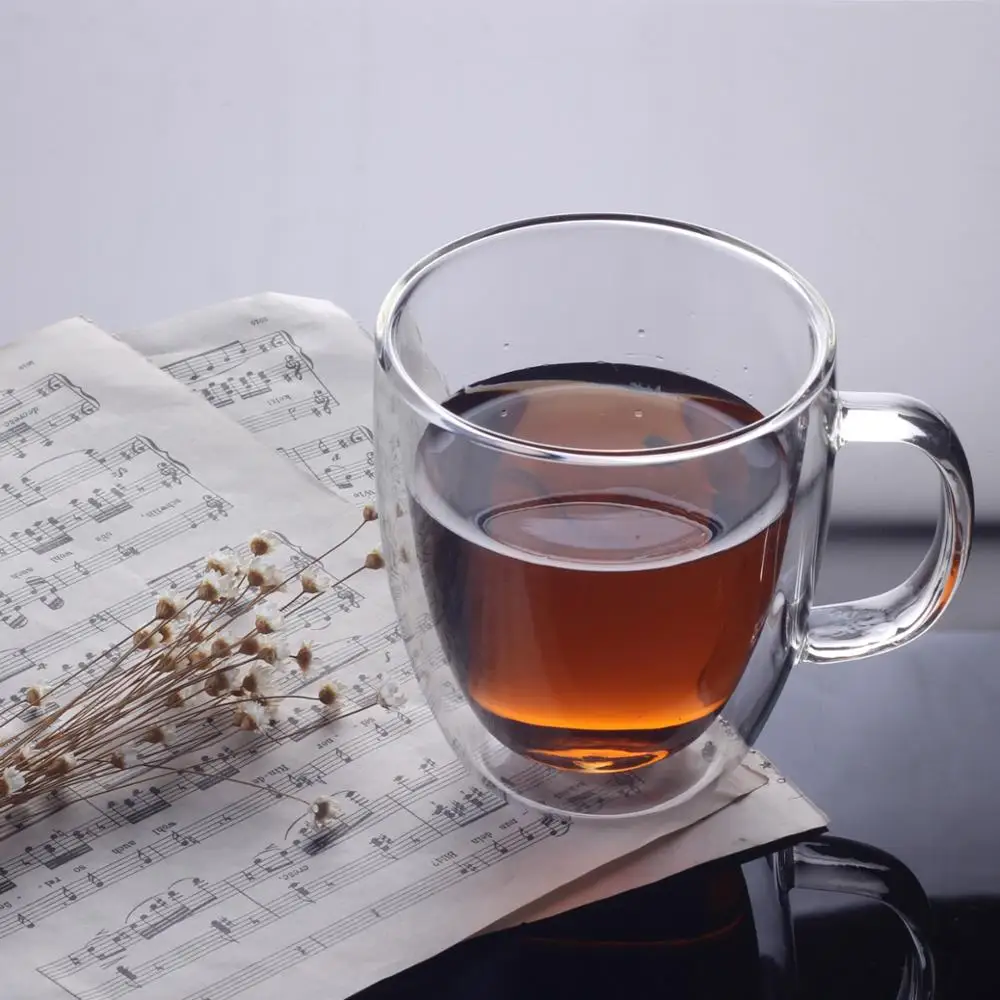 restaurant recycled borosilicate cup double wall glass mug with lid