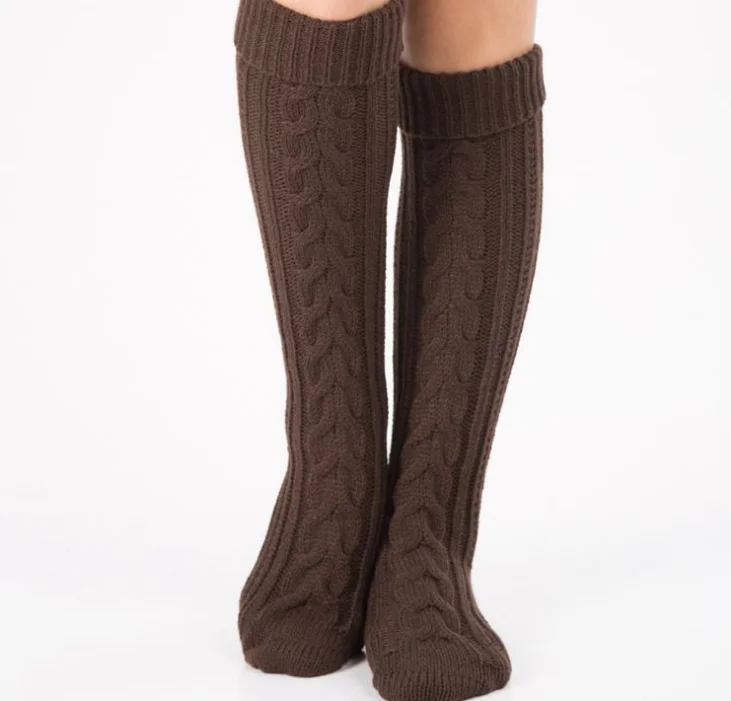 New thermal wool leg set foot socks knitted above knee Christmas boot sets diagonal figure hemp flowers floor socks
