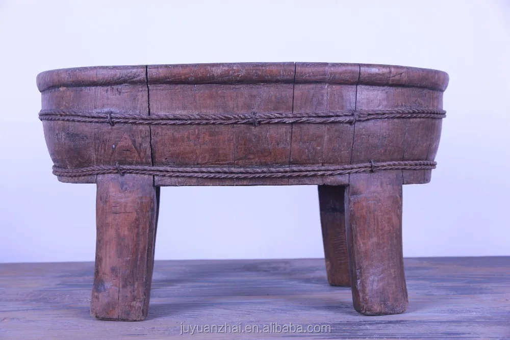 antique chinese wood recycle foot basin