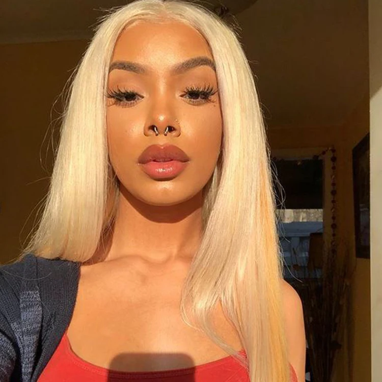 XBL Top Virgin Hair 100% brazil unprocessed  hair Color 613 Human Hair front Lace Wigs With Bangs