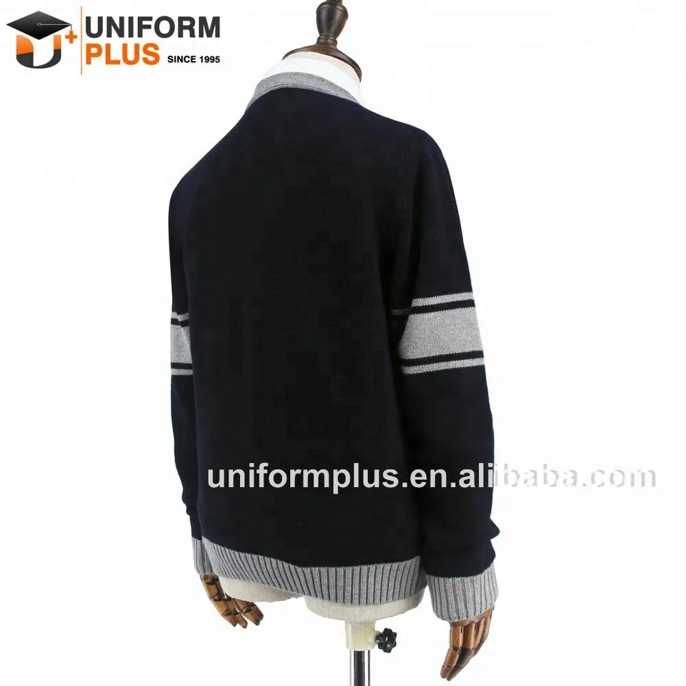 Custom made cotton children navy blue school clothes uniform cardigan sweater for boys and girls