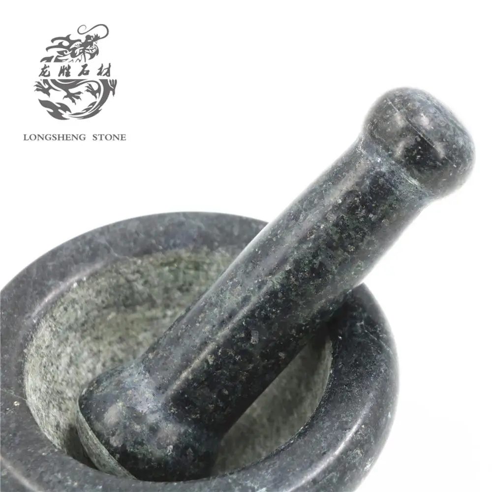Eco-Friendly Home Kitchen Black Granite Garlic Keeper Stone Seasoning Grind Mortar Pestle Sets for Home & Restaurants