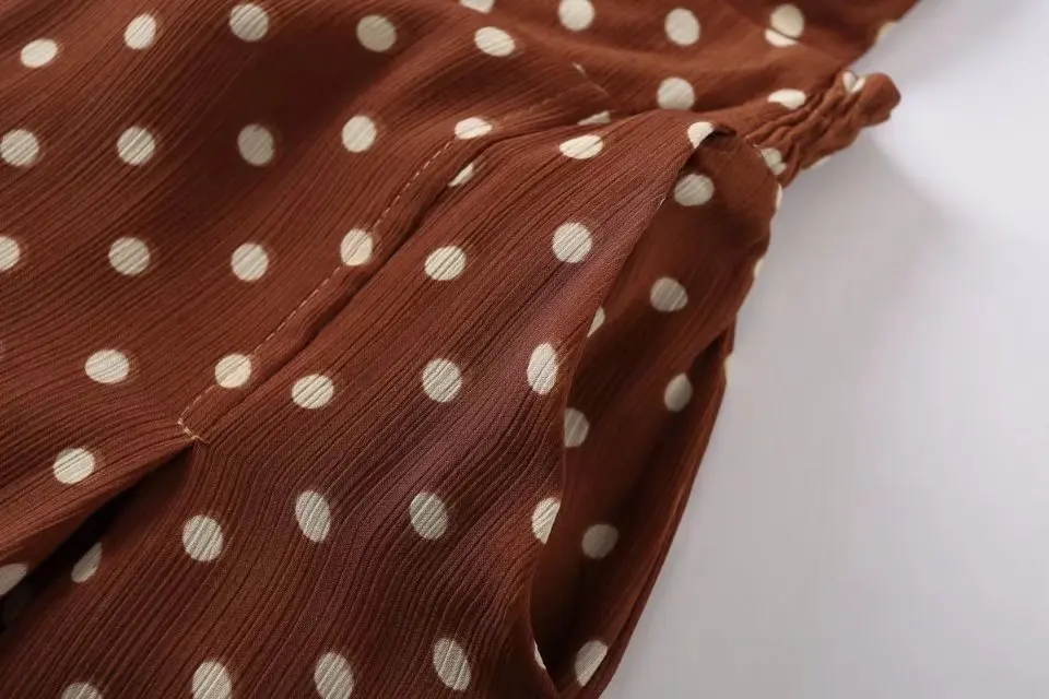 Wholesale Women clothing Cami Brown Polka Dot Pattern Print Jumpsuit