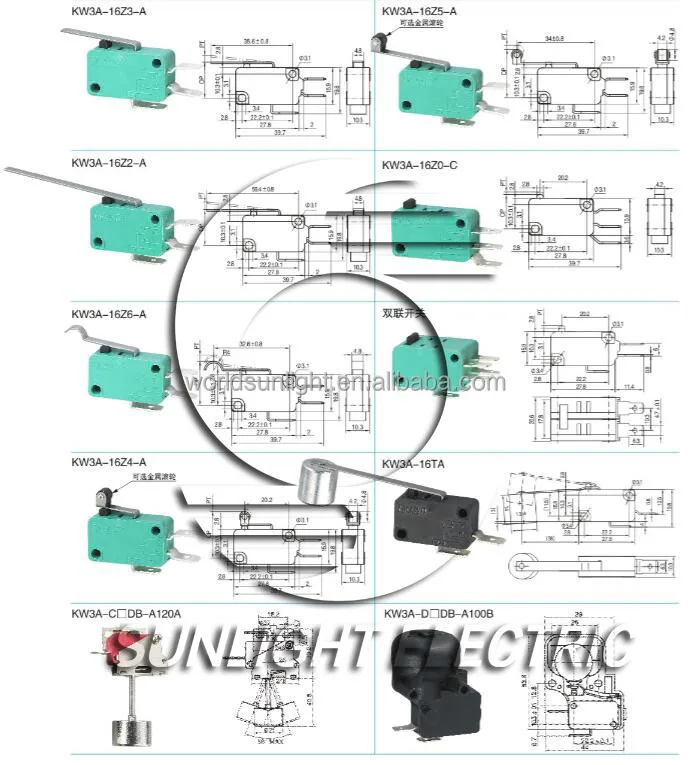 KW7-1 3A 250V DC snap action long lever green basic micro switch