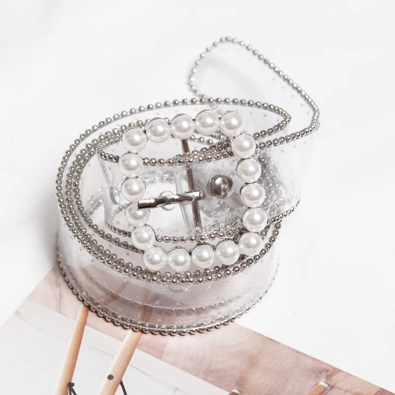 2020 New Fashion Transparent Women Belt Clear Color designer Brand Wide Waist square Lady Pants Belt with luxury pearl buckle