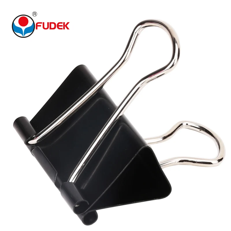 Fudek high quality 25mm 51mm 60mm white fancy flat metal decorative black 120 pcs paper binder clip