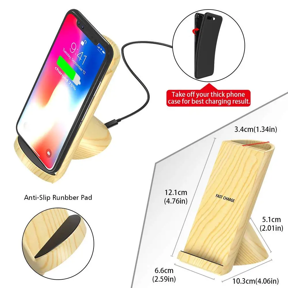 
Double coils qi wireless charger fast stand pen container 2 in 1 wireless charging douck Wooden wireless charging stand 