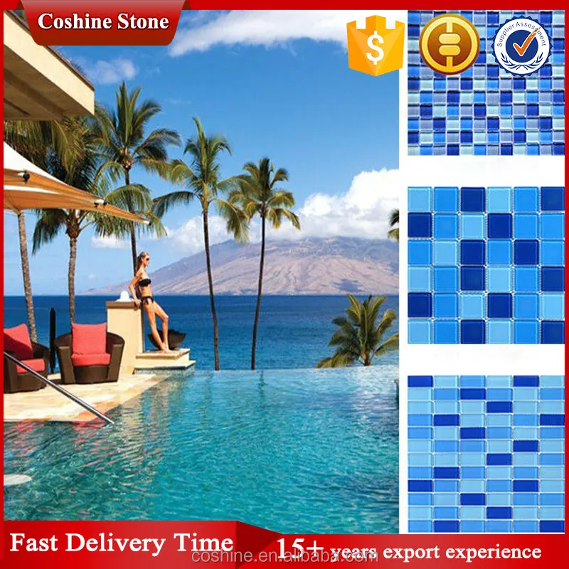 New design generous simple blue white swimming pool glass mosaic tiles
