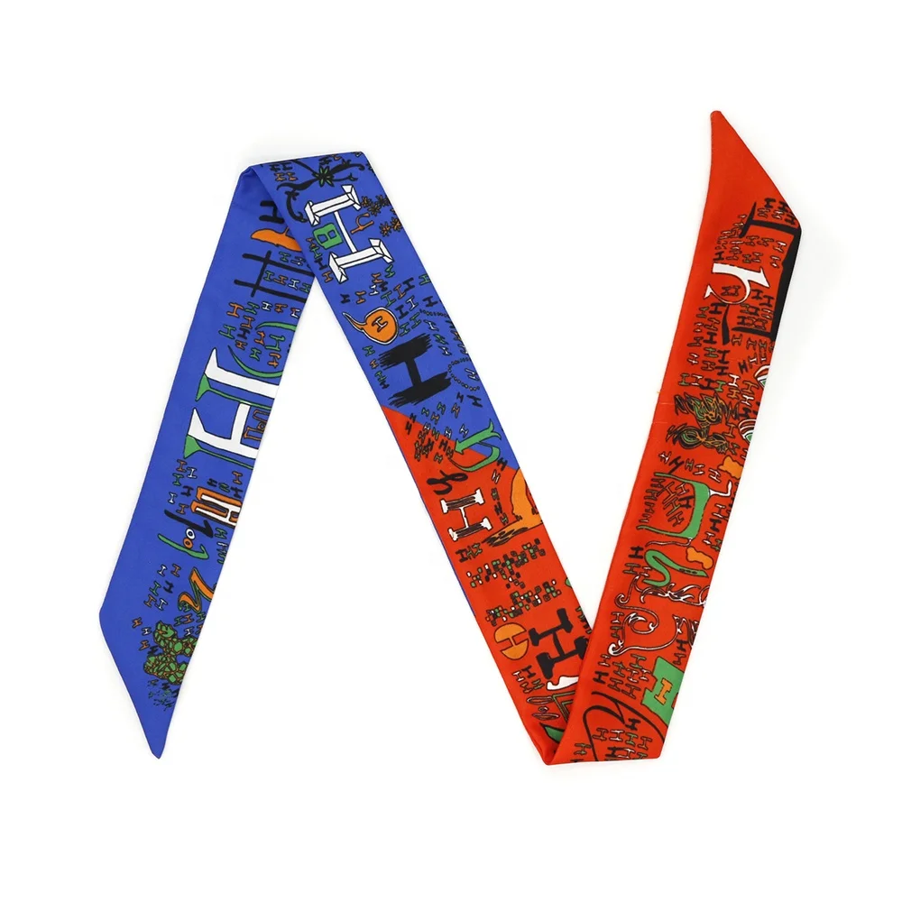 Tied Bag Handle Scarf Small Ribbon Twill Silk Scarf Women Fashion Brand Design Small Skinny Neck Scarf for Ladies