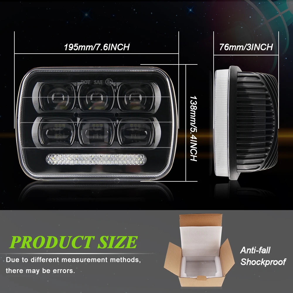 
Factory Sell Super Bright DRL Led Head Lights Rectangular 6x7