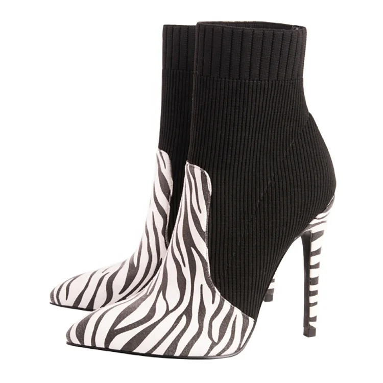 Ladies Knitting Sock Upper High Heel Women Black Ankle Boots