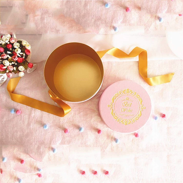 high quality wholesale custom pink velvet cylindrical gift box