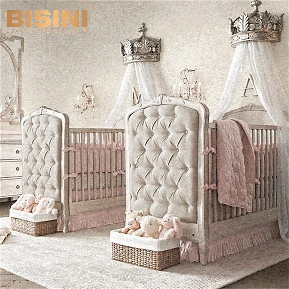 
Bisini French Style Elegant Portable Baby Bed, Environmental Wooden Baby Crib BF09-80005 