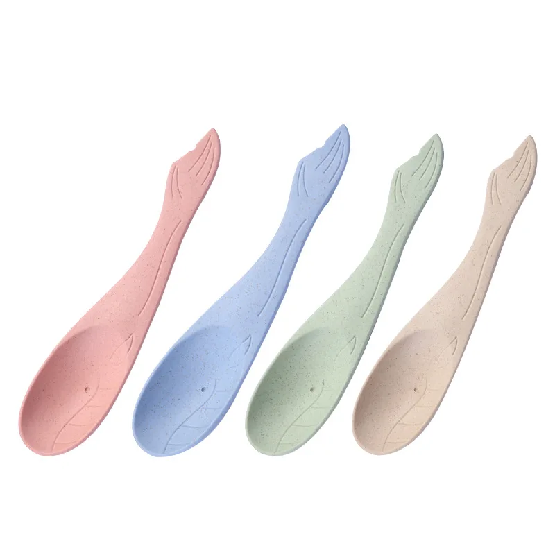 
4 pcscreative wheat straw plastic spoon edible cutlery soup spoon straws spoon 