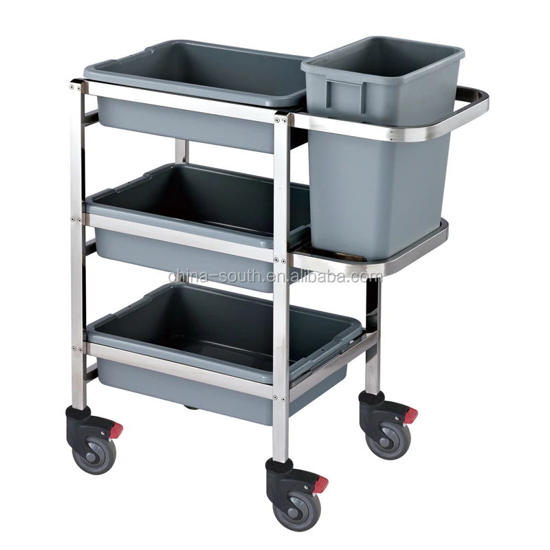 3 Tiers Knock-Down Plate Collect trolley with plastic basin