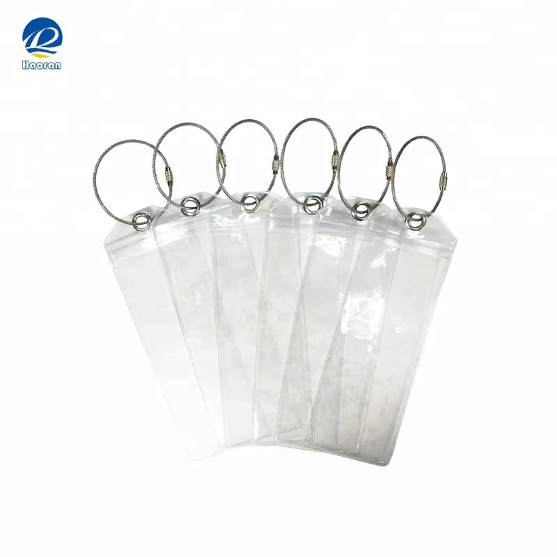 Plastic PVC cruise luggage tag holder top zip seal and steel loops use for Royal caribbean & celebrity cruise line