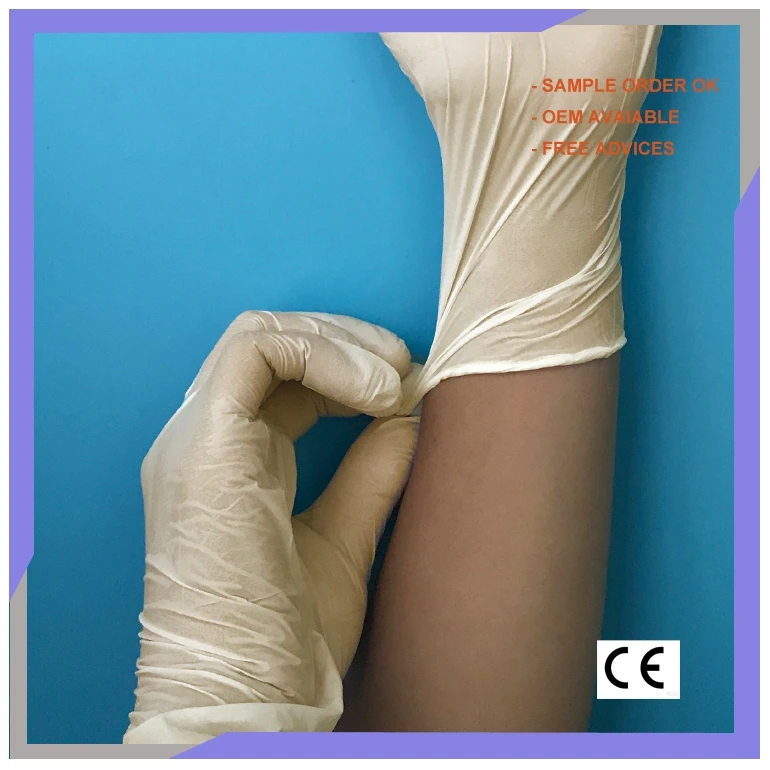 Cream Yellow Waterproof 5.7g Latex Examination Gloves Disposable Printed Logo