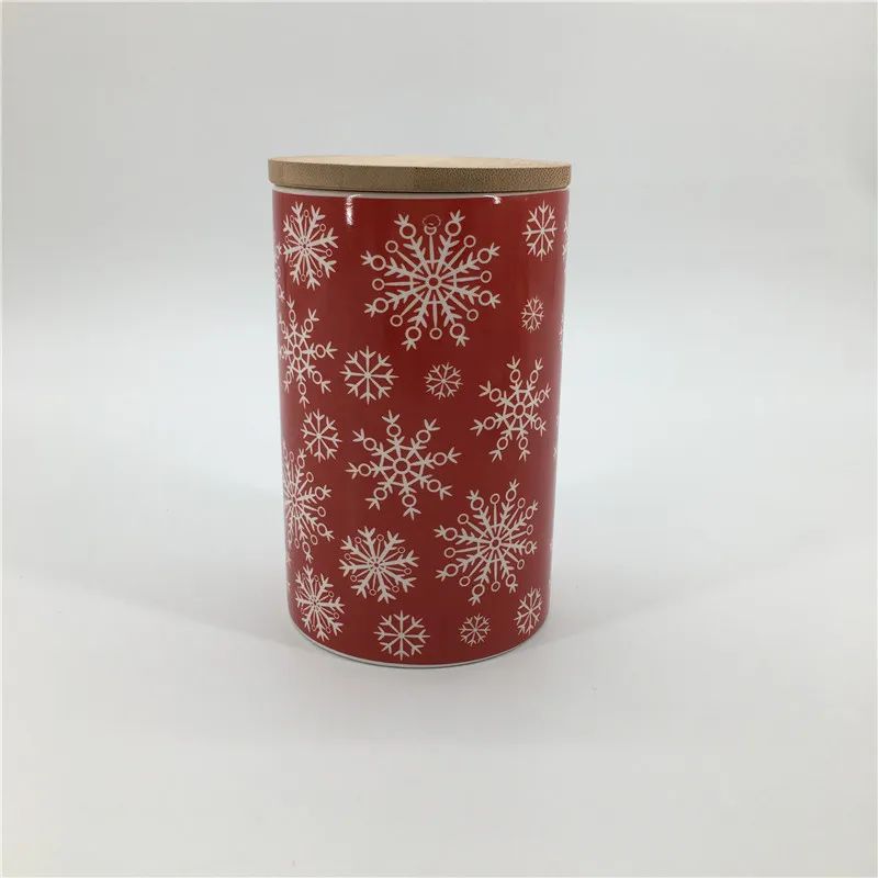 Custom various design airtight storage jar kitchen ceramic canister bamboo lid