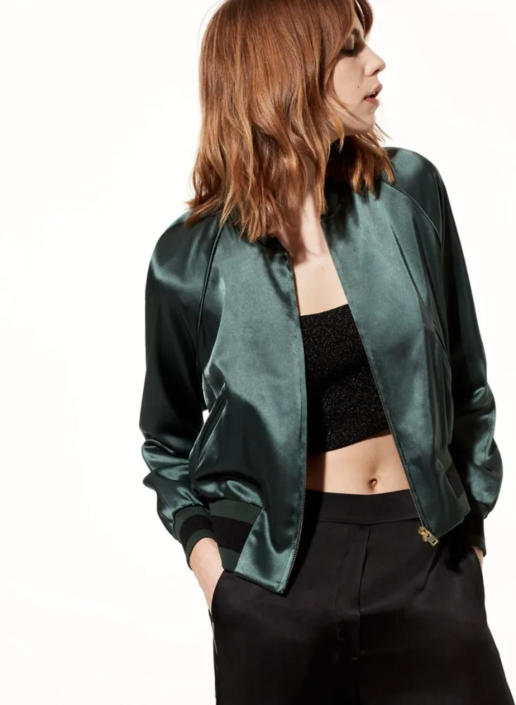 2021 new arrivals fashion casual women clothing custom plain pink satin bomber varsity jacket