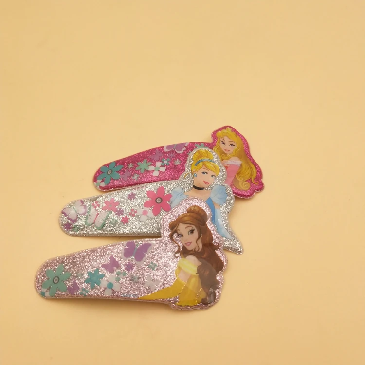 
Wholesale high quality custom glitter printed metal kids snap hair clips for girls 