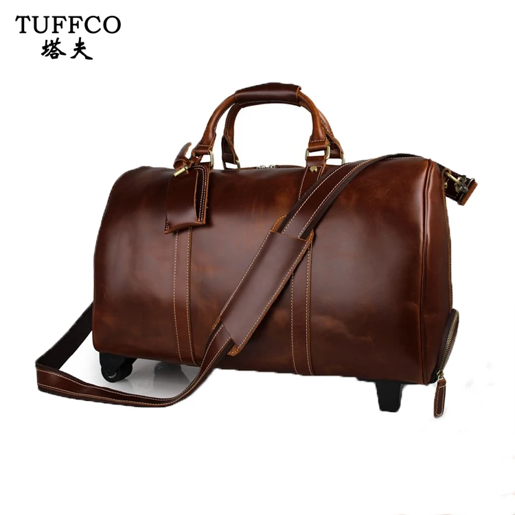 High-end Large Capacity Brown genuine Leather Duffle Bag Luggage Travel Bags