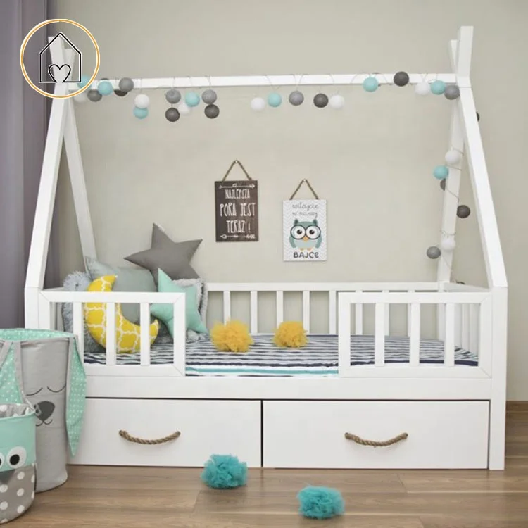 Scandinavian design room idea kids bedroom twin size tipi teepee cot bed frame with storage