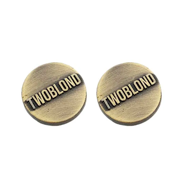 Antique brass embossed brand logo 20 mm jean button custom designer metal denim jean buttons