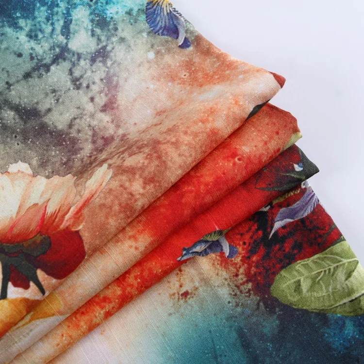 
Air jet color floral pattern soft touch stock printed 100% rayon fabric for beautiful dress 