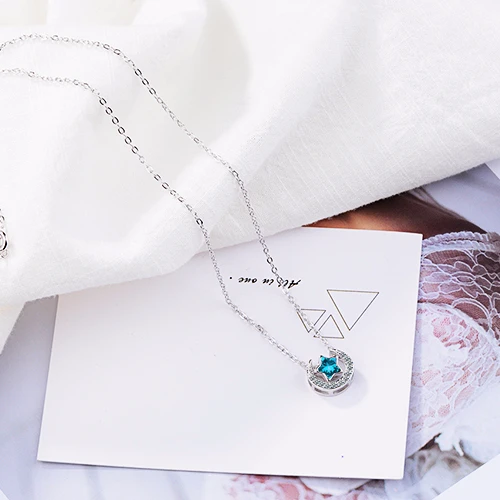 Yiwu Hot sale Dazzling Azure Moon Star Zircon Necklace  925 Sterling Silver Necklace For Women Gifts Wholesale