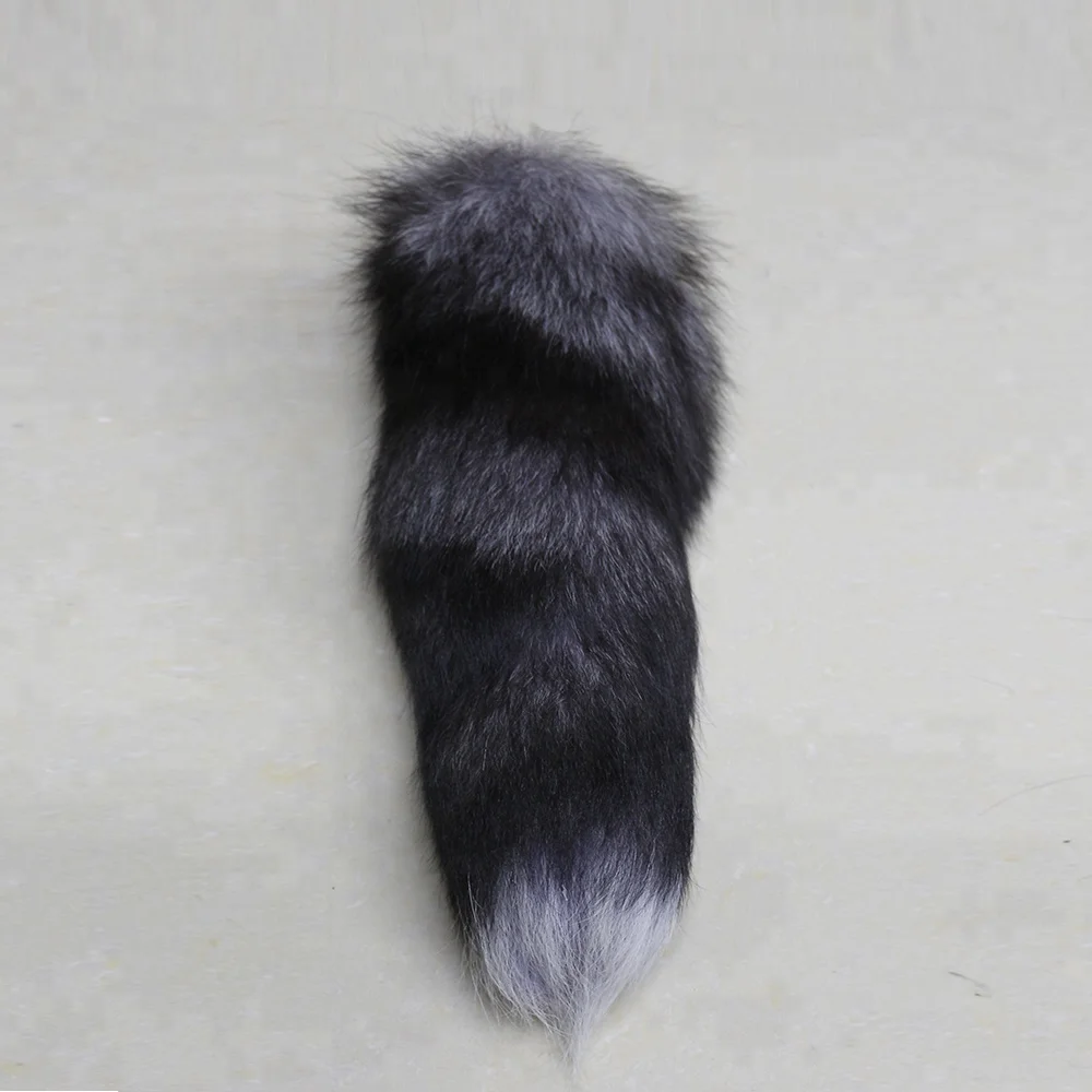 ALICEFUR High quality silver fox fur tail keyring real fox fur key ring bag pendants