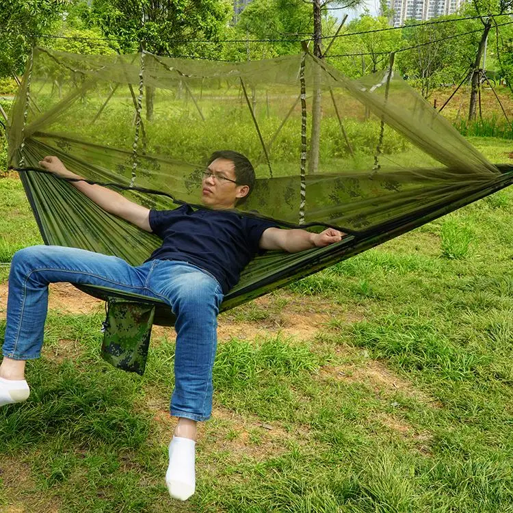 Camouflage Mosquito Net Outdoor Hammock Swing Chair Travel Bed Lightweight Parachute Fabric Double Hammock For Hiking