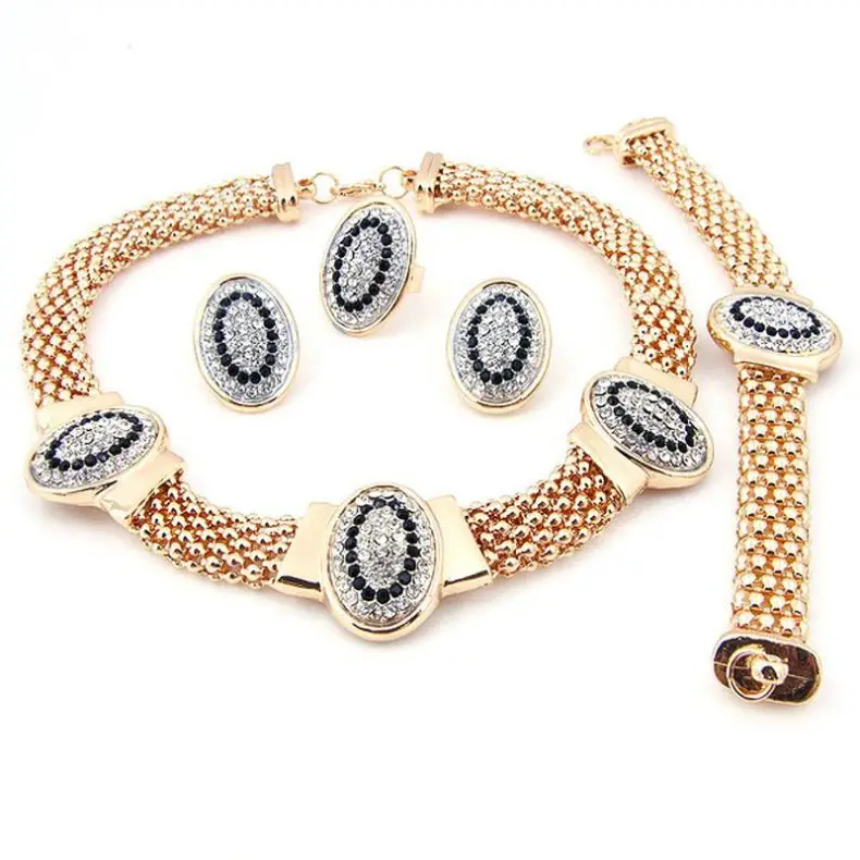 Китайская фабрика, оптовая продажа, модные ювелирные изделия, синие серьги, кольцо, браслет и ожерелье для Нигерии, свадебные