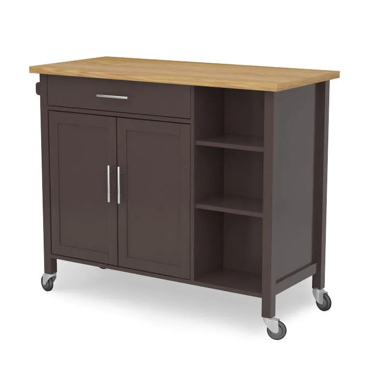wood top kitchen food storage rack with wheels  multi functional kitchen trolley cabinet