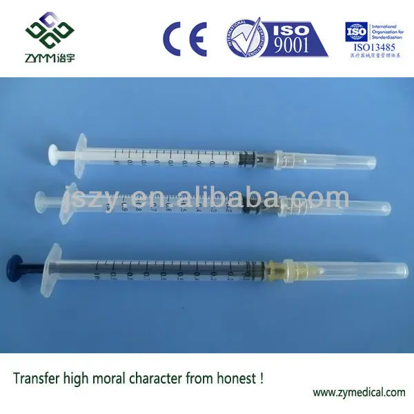 Оптовая продажа, одноразовый шприц meidcal hypodermic 1cc 1 мл с иглой