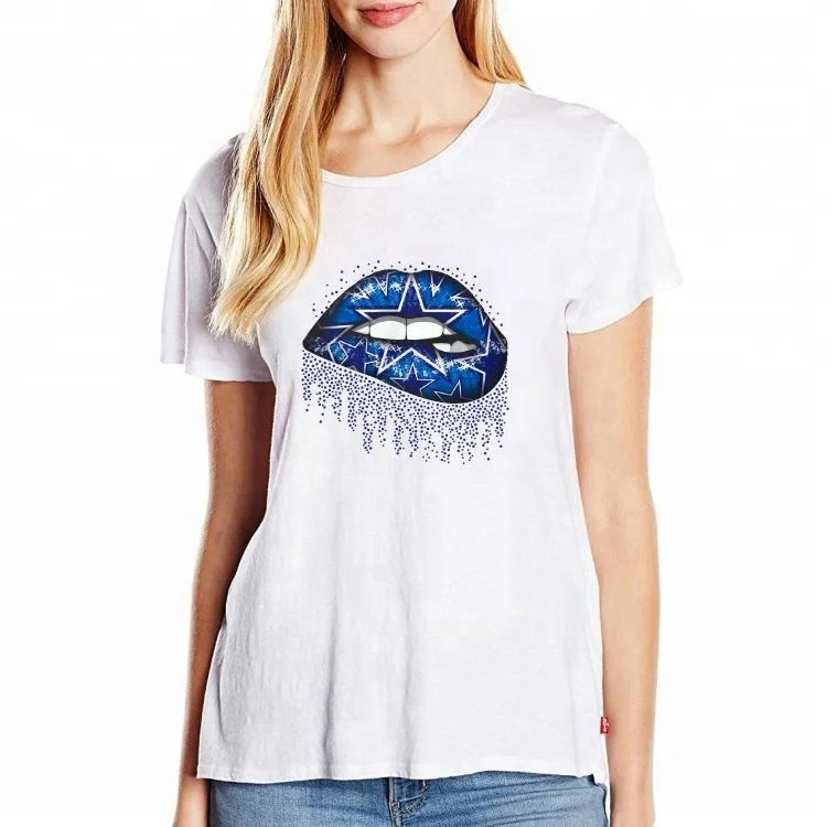 Custom Sexy Lips Cowboy Rhinestone Transfer Template Design For  T-shirts