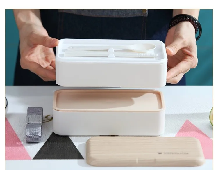 Dinnerware set BPA Free plastic 2 compartment food container microwave leakproof bamboo lid kid stackable stack bento lunch box