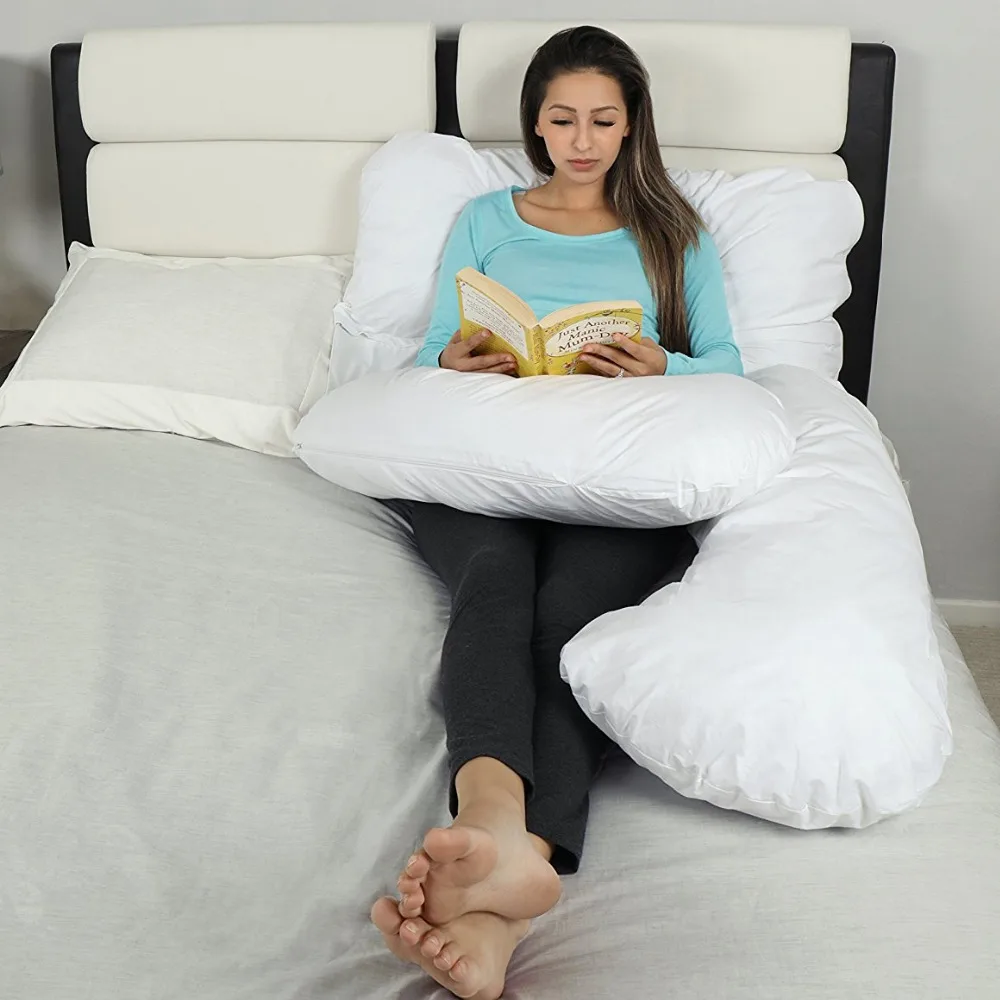 U Shaped Total Body Pillow For Side Sleeping, Contoured Maternity Pillow With Removable & Washable Cotton Cover