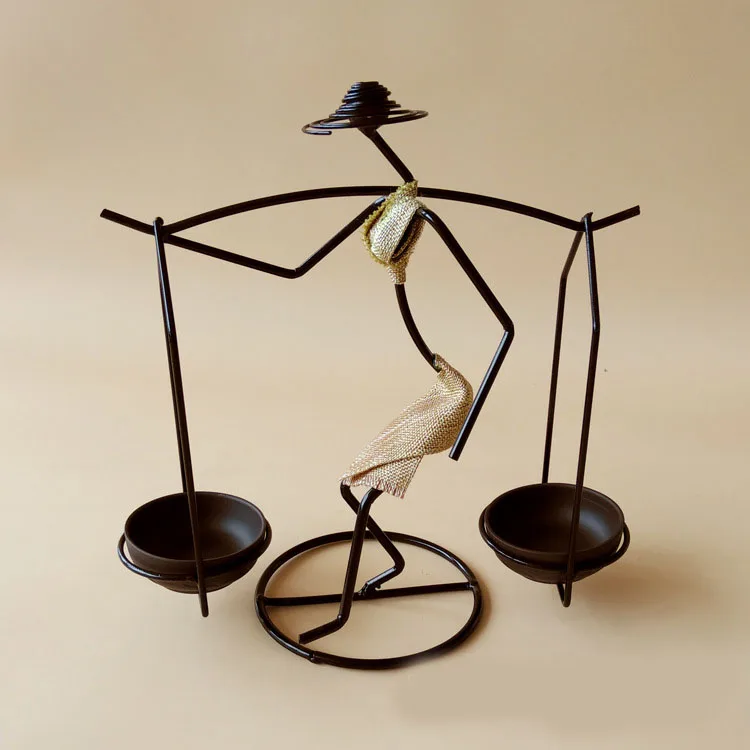 Sculpture Metal Wrought Iron Art Women Pudding Glass Jar Handicraft Home Decorations