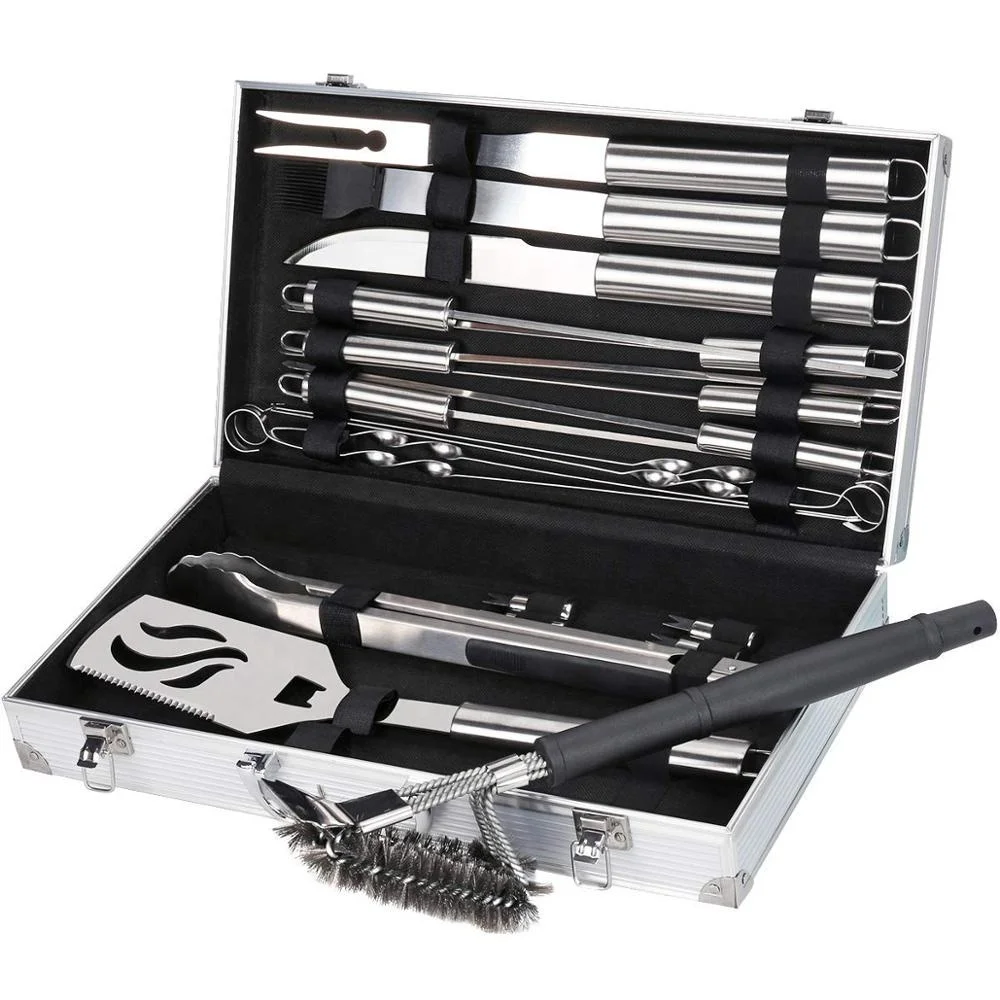 
Premium Grilling Accessories for Barbecue 21-Piece Heavy Duty Stainless Steel Grilling Utensils Tools with Aluminum Storage Case Premium Grilling Accessories for Barbecue