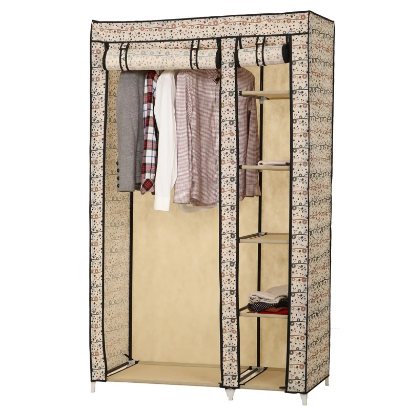 Wuhuan Home furniture general use folding portable fabrci storage zipped wardrobe with artwork design