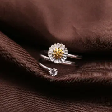 Azone wholesale S925 sterling silver ring daisy flower CZ stone twining ring for women