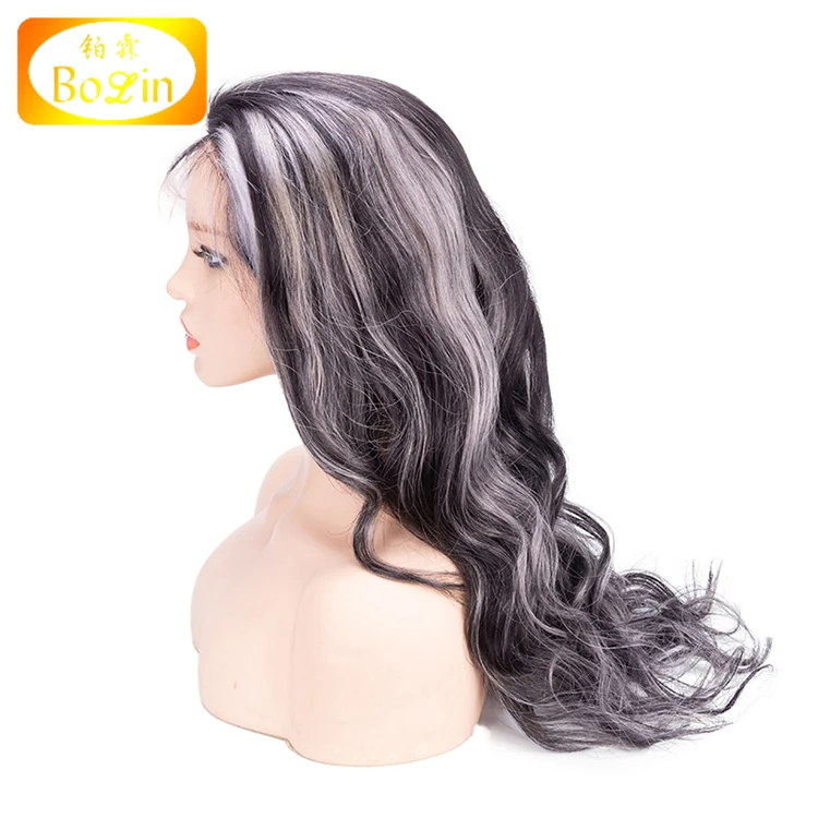 
Wave Lace Front Human Hair Wig Ombre Highlight Grey Indian Remy Human Hair Wigs Pre Plucked Lace Front Wig 