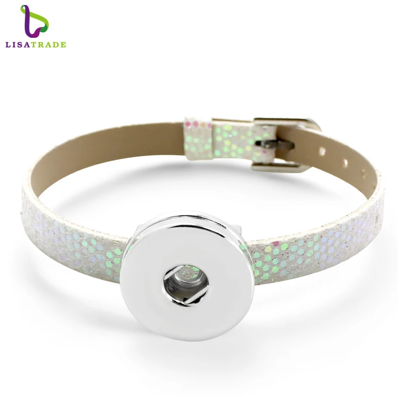 Wholesale 8mm Glint PU Leather snap button Bracelet DIY Personalized Wristband Fit Slide Letter Charm ,Accept Custom Bracelet