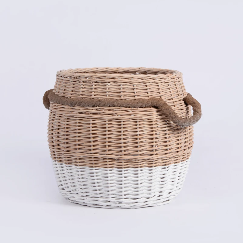 Jute Rope Large Round Belly Woven Rattan Garden Plant Storage Bin Willow Wicker Basket Laundry Gift Hampers With Handles