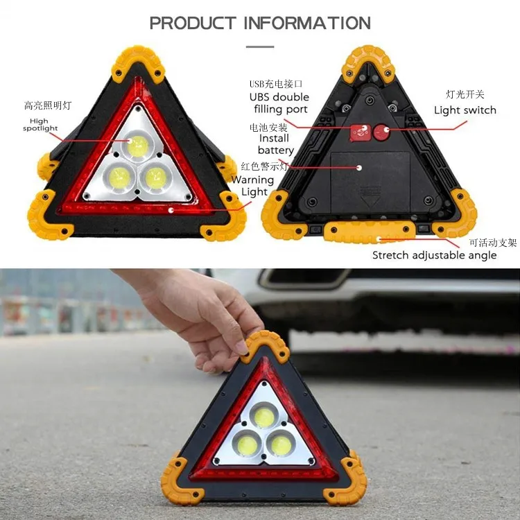 reflective car tripod triangle led flashing road emergency light